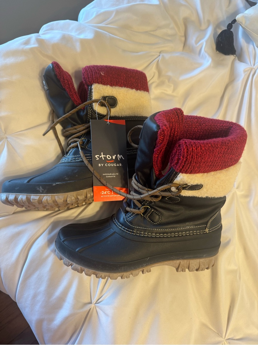 Storm by Cougar Women's Black Winter Boots with Red Knit Cuff